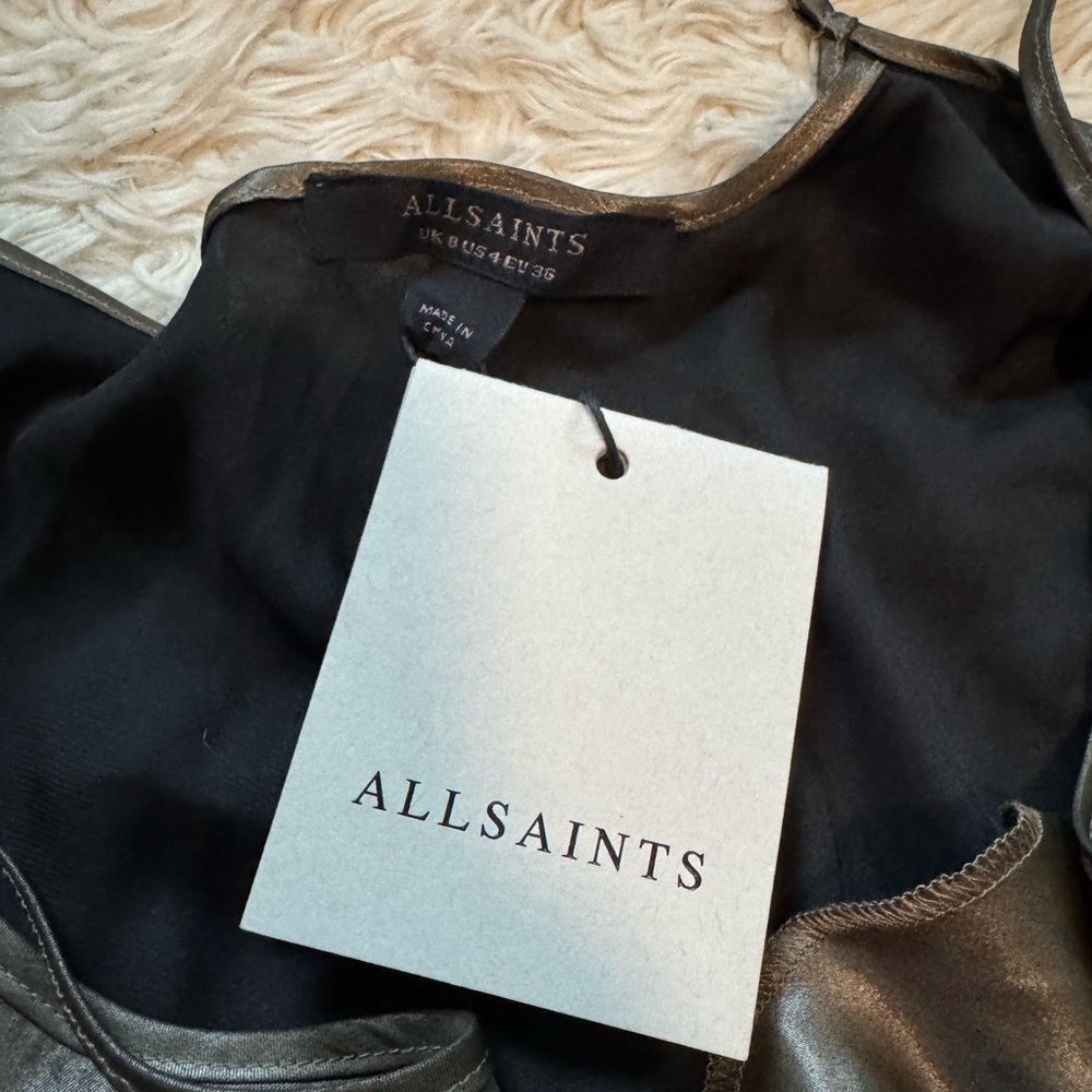 NWT All Saints Hadley Dress in Metallic Gold - Size 4 - Picture 5 of 7